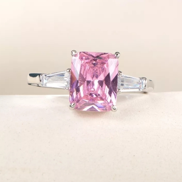 Jewelry - 6.25CT. Pink Sapphire Emerald Cut Baguette Cocktail Ring